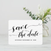 白と黒のカリグラフィー結婚式 Save The Date 招待状 (スタンド正面)