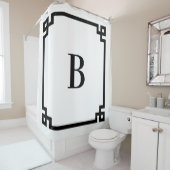 白と黒のギリシャ語鍵縁どシンプルモノグラム シャワーカーテン (インサイチュ)