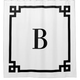白と黒のギリシャ語鍵縁どシンプルモノグラム シャワーカーテン