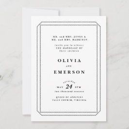 白と黒のクラシック結婚式招待状フォーマル、