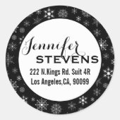 白と黒のクリスマススノーフレーク ラウンドシール (正面)