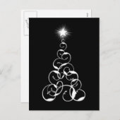 白と黒のクリスマスツリーアート シーズンポストカード (正面/裏面)