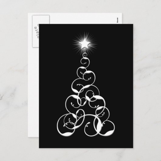 白と黒のクリスマスツリーアート シーズンポストカード (正面/裏面)