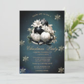 白と黒のクリスマスボールと雪の結晶の会社のロゴ 招待状 (スタンド正面)
