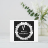 白と黒のクリスマスリース シーズンポストカード (スタンド正面)