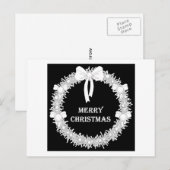 白と黒のクリスマスリース シーズンポストカード (正面/裏面)