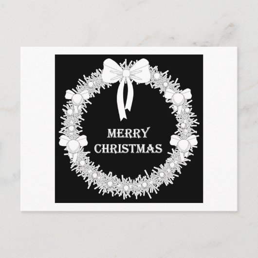 白と黒のクリスマスリース シーズンポストカード (正面)