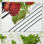 白と黒のグラフィックに甘美なイチゴ キッチンタオル (折り畳み)