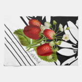 白と黒のグラフィックに甘美なイチゴ キッチンタオル (横)
