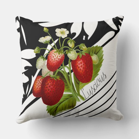白と黒のグラフィックに甘美なイチゴ クッション (裏面)