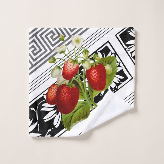 白と黒のグラフィックに甘美なイチゴ バスタオルセット (ウォッシュタオル)