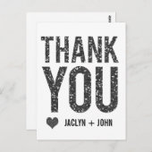 白と黒のグリッター ウェディング サンクス ポストカード (正面/裏面)