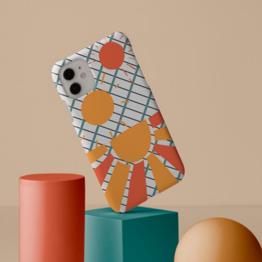 白と黒のグリッドレトロ赤オレンジ青の日没 Case-Mate iPhoneケース