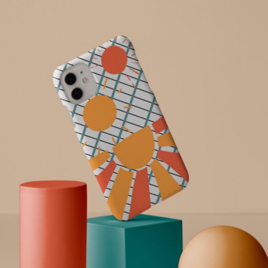 白と黒のグリッドレトロ赤オレンジ青の日没 Case-Mate iPhoneケース