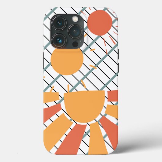 白と黒のグリッドレトロ赤オレンジ青の日没 Case-Mate iPhoneケース (裏面)