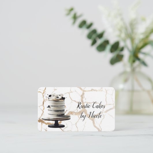 白と黒のケーキ素朴大理石ソーシャルメディアQR 名刺 (スタンド正面)