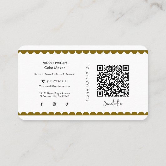 白と黒のケーキ素朴大理石ソーシャルメディアQR 名刺 (裏面)
