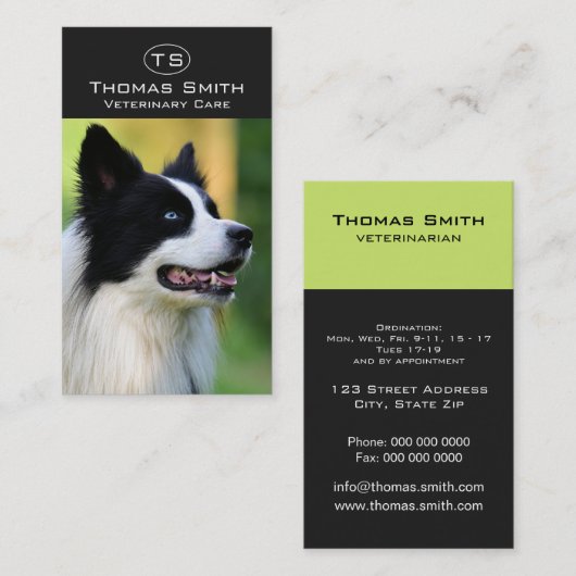 白と黒のコリ縁どー犬 名刺 (正面/裏面)