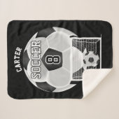 白と黒のサッカーボールDIY文字 シェルパブランケット (正面(横))
