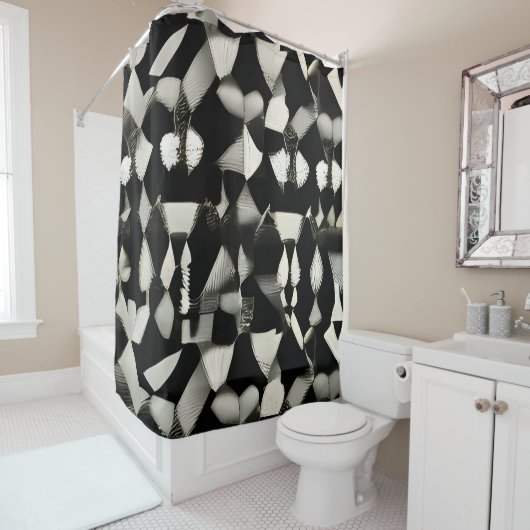 白と黒のシャワーカーテン シャワーカーテン (インサイチュ)