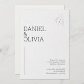 白と黒のシンプルフローラ結婚 招待状 (正面/裏面)