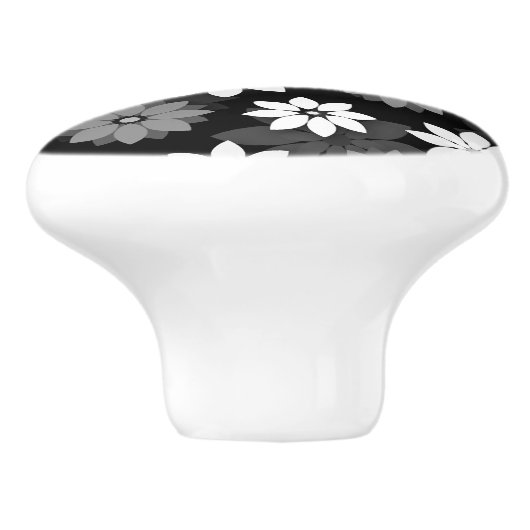 白と黒のシームレスな花模様 セラミックノブ (側面)
