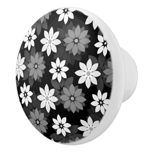 白と黒のシームレスな花模様 セラミックノブ (右)