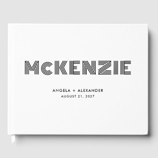 白と黒のジオメトリックレトロ結婚名 ゲストブック (正面)