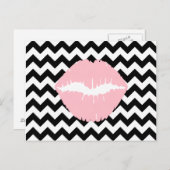 白と黒のジグザグのピンクの唇 ポストカード (正面/裏面)
