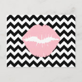 白と黒のジグザグのピンクの唇 ポストカード (正面)