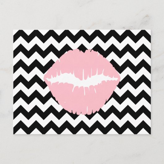 白と黒のジグザグのピンクの唇 ポストカード (正面)