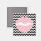 白と黒のジグザグのピンクの唇 マグネット (正面/裏面)