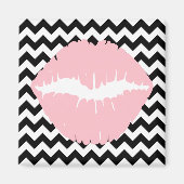 白と黒のジグザグのピンクの唇 マグネット (正面)