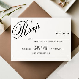 白と黒のスクリプエレガントトの結婚式RSVP 出欠カード