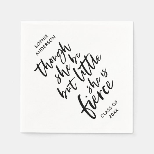 白と黒のスクリプトはほとんど激しいが激しいシェイクスピア スタンダードカクテルナプキン (正面)