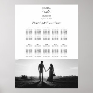 白と黒のスクリプトフォト結婚のシーティングチャート ポスター