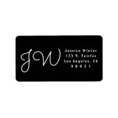 白と黒のスクリプトモノグラムの差出人住所 ラベル (正面)