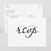 白と黒のスクリプト結婚式出欠確認ポストカード インビテーションポストカード (正面/裏面)
