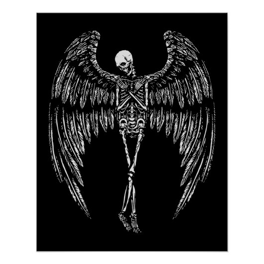白と黒のスケルトンの天使の翼 ポスター (正面)