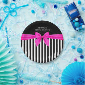 白と黒のストライプで熱いピンクのサテンの弓  ペーパープレート (パーティー)