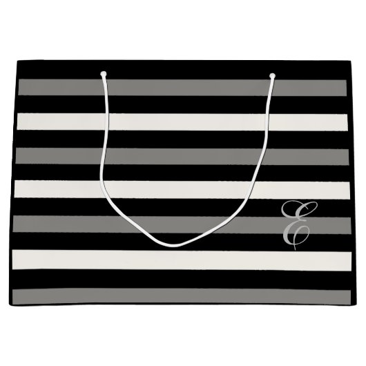 白と黒のストライプトートバッグ ラージペーパーバッグ (正面)