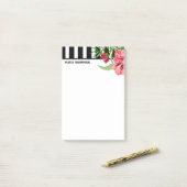 白と黒のストライプ花とピンクの花Post-It N ポストイット (デスク上)