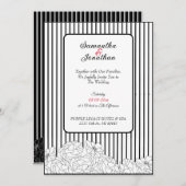 白と黒のストライプ花結婚- 招待状 (正面/裏面)