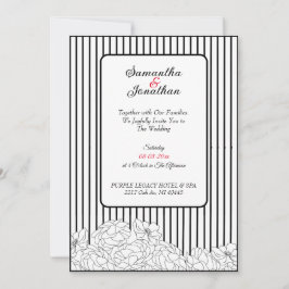 白と黒のストライプ花結婚- 招待状