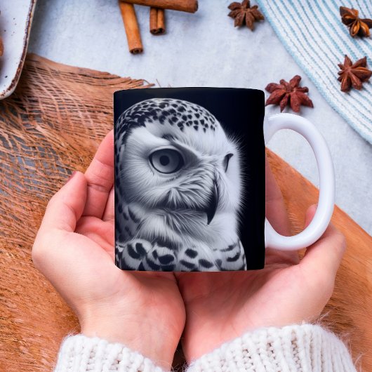 白と黒のスノーフクロウ コーヒーマグカップ