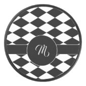 白と黒のダイヤモンドパターン アイスホッケーパック (正面)