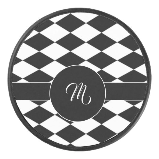 白と黒のダイヤモンドパターン アイスホッケーパック (正面)