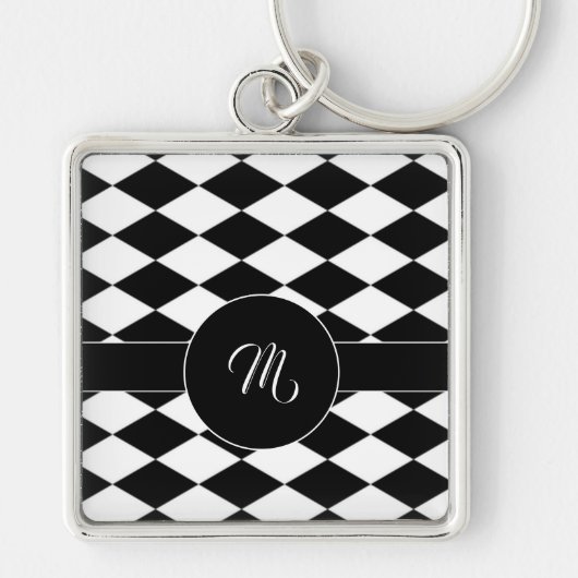 白と黒のダイヤモンドパターン キーホルダー (正面)