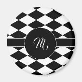 白と黒のダイヤモンドパターン マグネット (正面)