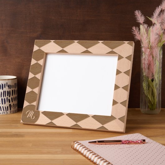 白と黒のダイヤモンドパターン レーザー彫刻フレーム (左)